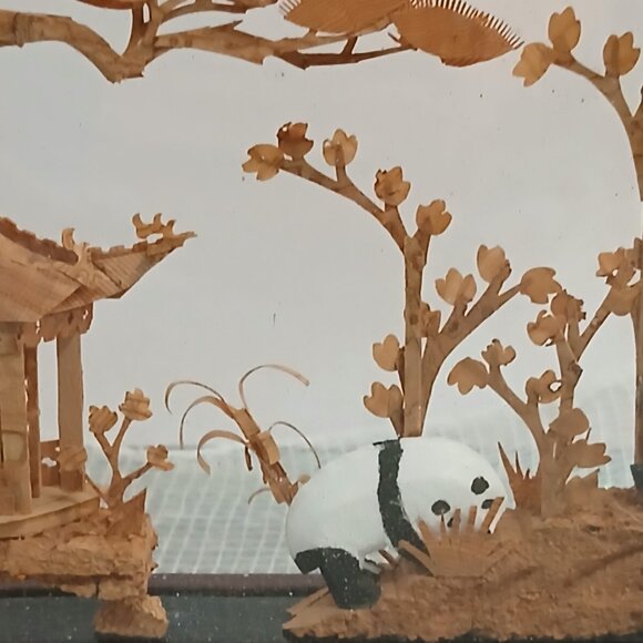 Chinese Cork Diorama-Pandas in Garden with Pagoda and Trees - Picture 5 of 8